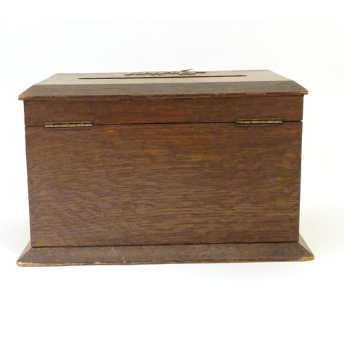 929 - A Victorian country house correspondence / letter box, the hinged top with letter slot and applied L... 