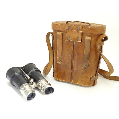 932 - A pair of Binoculars / Field Glasses by Chevalier, Paris, with sunshades and associated leather case