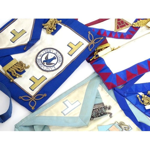 944 - A large quantity of Freemasons / Masonic regalia, to include aprons, sashes, collars, collars with p... 