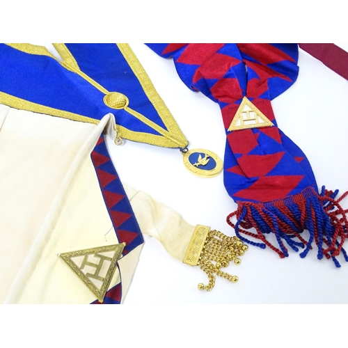 944 - A large quantity of Freemasons / Masonic regalia, to include aprons, sashes, collars, collars with p... 