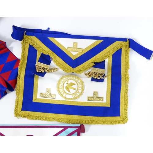 944 - A large quantity of Freemasons / Masonic regalia, to include aprons, sashes, collars, collars with p... 