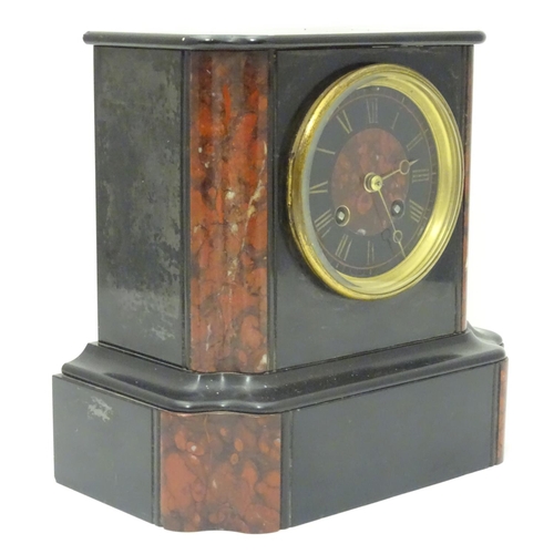 1176 - A Victorian slate cased mantle clock with 8-day movement string on a bell. 8 3/4