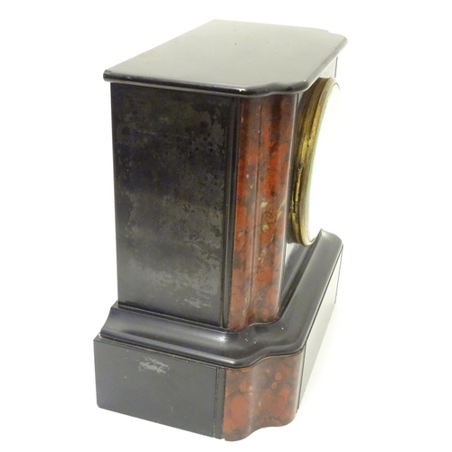 1176 - A Victorian slate cased mantle clock with 8-day movement string on a bell. 8 3/4