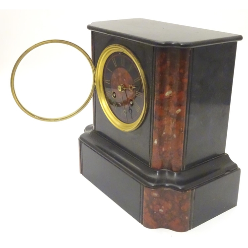 1176 - A Victorian slate cased mantle clock with 8-day movement string on a bell. 8 3/4