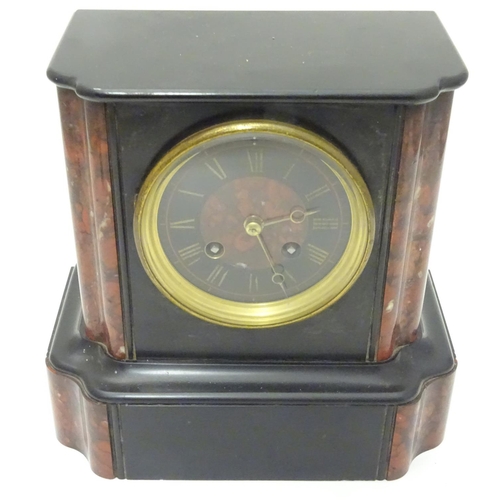 1176 - A Victorian slate cased mantle clock with 8-day movement string on a bell. 8 3/4