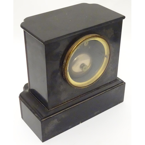 1176 - A Victorian slate cased mantle clock with 8-day movement string on a bell. 8 3/4