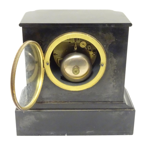 1176 - A Victorian slate cased mantle clock with 8-day movement string on a bell. 8 3/4