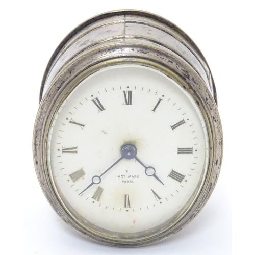 1178 - A silver plate cased clock / timepiece , the enamel dial marked Hry Marc Paris.  Approx 3 1/2