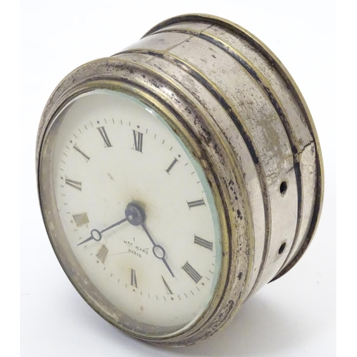 1178 - A silver plate cased clock / timepiece , the enamel dial marked Hry Marc Paris.  Approx 3 1/2