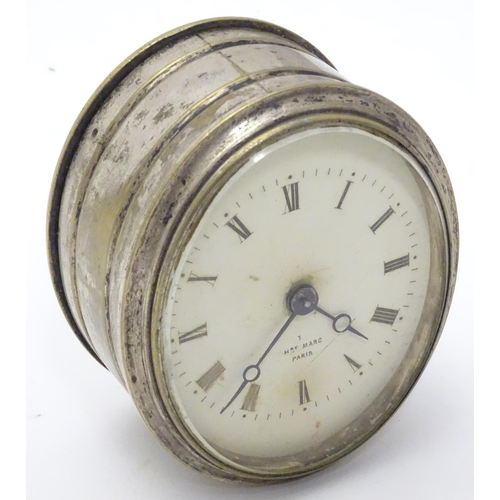 1178 - A silver plate cased clock / timepiece , the enamel dial marked Hry Marc Paris.  Approx 3 1/2