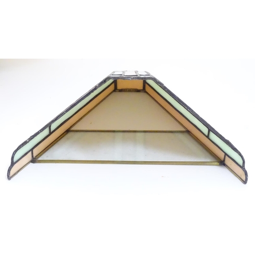 1209 - An Art Deco pendant glass light shade of pale peach and green leaded panels with matching wall shade... 