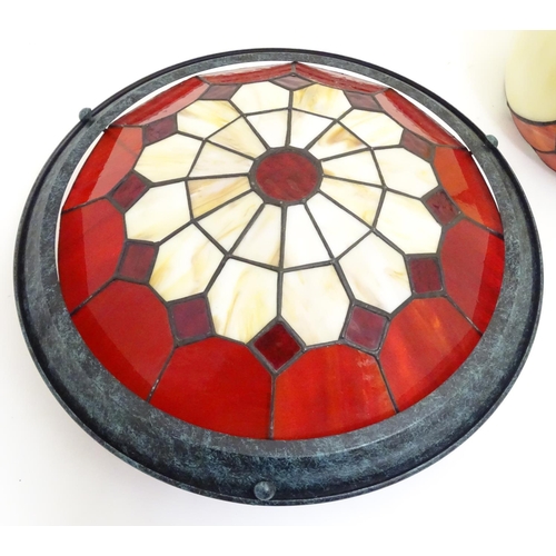 1211 - Two 20thC stained glass lightshade with leaded panels. in the Tiffany style  2 x tiffany style lamps... 