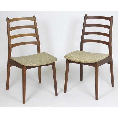 1240A - Vintage Retro, Mid Century: a pair of Danish dining chairs, the teak frames fitted with upholstered ... 