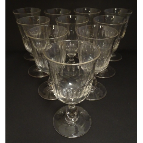 145 - A set of 10 pedestal wine glasses with facet cut detail. 6