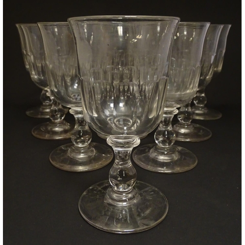 145 - A set of 10 pedestal wine glasses with facet cut detail. 6