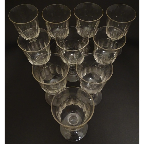 145 - A set of 10 pedestal wine glasses with facet cut detail. 6