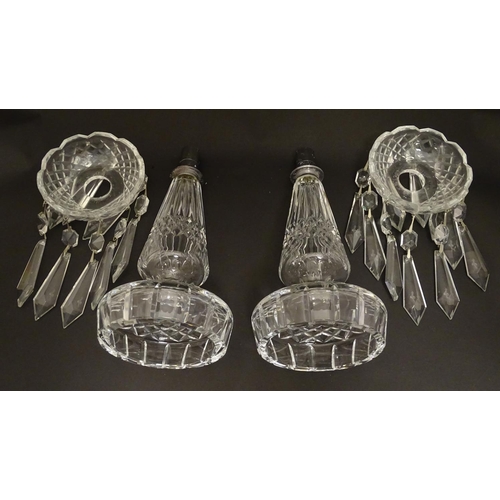 163 - A pair of Waterford Crystal cut glass table lustres. Approx. 9 1/4