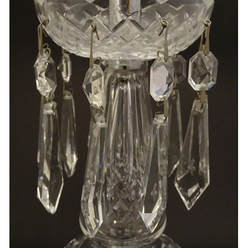 163 - A pair of Waterford Crystal cut glass table lustres. Approx. 9 1/4