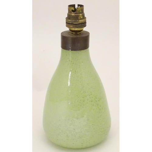 175 - A retro art glass table lamp, the lime green glass base with bubble detail. Possible Murano. Approx ... 