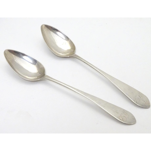 236 - A pair of Scottish Georgian silver teaspoons. Hallmarked Edinburgh 1809 maker JM.