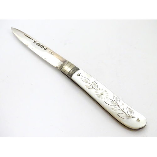 254 - A Victorian fruit knife with silver blade and mother of pearl handle. Hallmarked Birmingham 1876. 4