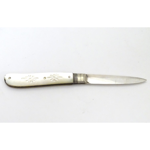 254 - A Victorian fruit knife with silver blade and mother of pearl handle. Hallmarked Birmingham 1876. 4