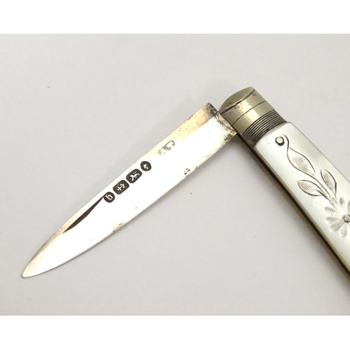 254 - A Victorian fruit knife with silver blade and mother of pearl handle. Hallmarked Birmingham 1876. 4