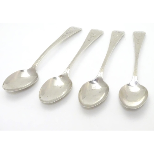 283 - A set of 4 Victorian silver Old English pattern teaspoons with bright cut engraved decoration . hall... 