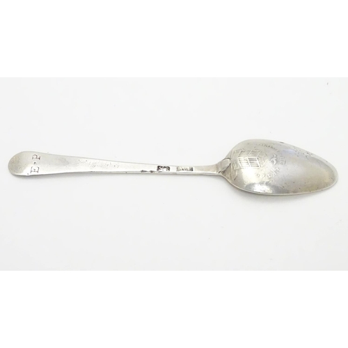 340 - A Geo III Hanoverian picture back teaspoon the image to reverse of bowl titled ' I Love Liberty' and... 