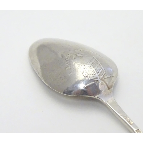 359 - A Geo III Hanoverian picture back teaspoon the image to reverse of bowl titled ' I Love Liberty' and... 