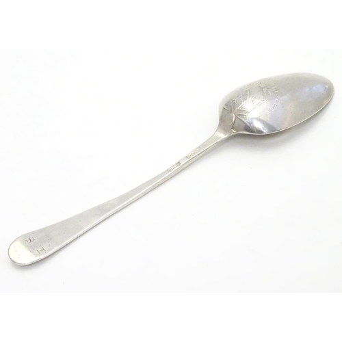 359 - A Geo III Hanoverian picture back teaspoon the image to reverse of bowl titled ' I Love Liberty' and... 