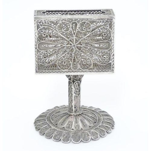 360 - A Continental bar top match box holder with filigree decoration. Approx 3 1/4