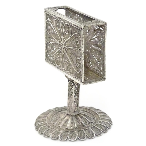 360 - A Continental bar top match box holder with filigree decoration. Approx 3 1/4