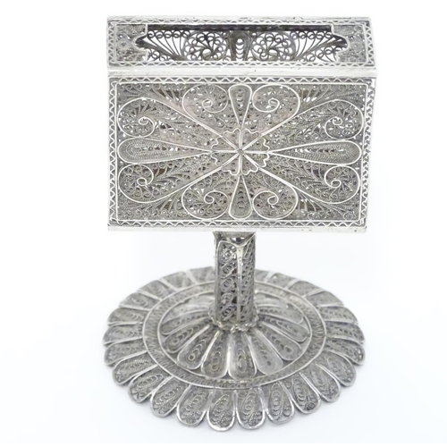 360 - A Continental bar top match box holder with filigree decoration. Approx 3 1/4