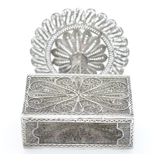 360 - A Continental bar top match box holder with filigree decoration. Approx 3 1/4