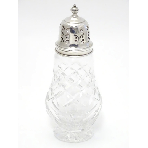 367 - A silver mounted cut glass sugar sifter. Hallmarked Birmingham 1960 maker Adie Bros Ltd.  6