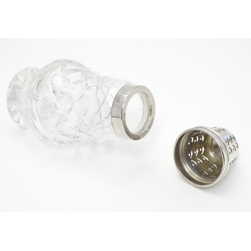 367 - A silver mounted cut glass sugar sifter. Hallmarked Birmingham 1960 maker Adie Bros Ltd.  6