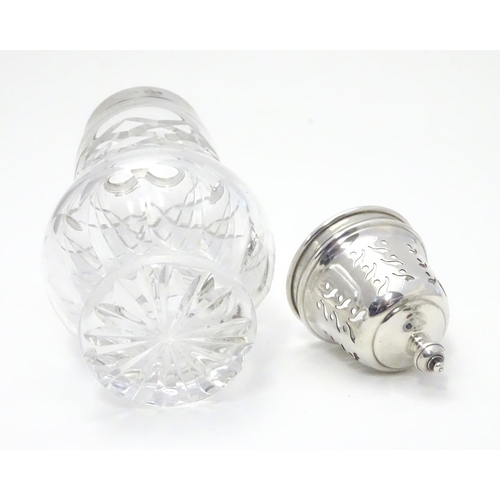 367 - A silver mounted cut glass sugar sifter. Hallmarked Birmingham 1960 maker Adie Bros Ltd.  6