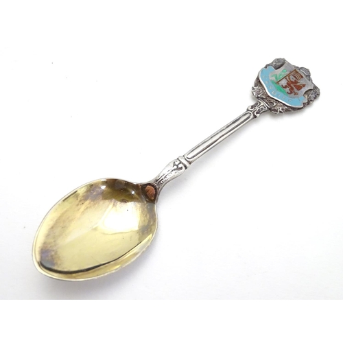 390 - 12 assorted silver souvenir teaspoons  with enamel direction to handles depicting town coat of arms ... 