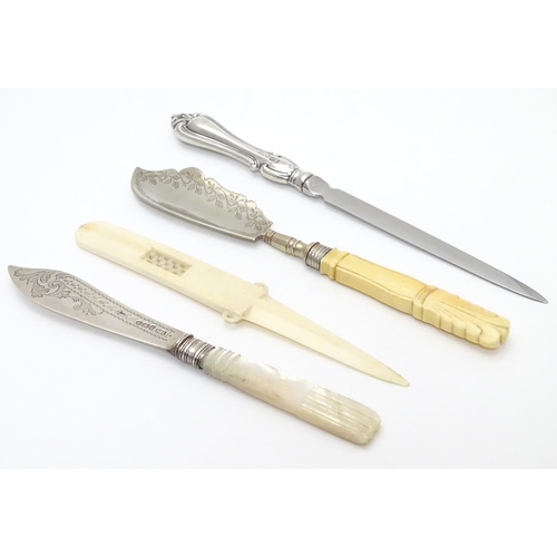 396 - Assorted items to include a silver handled letter opener, together with a Victorian silver butter kn... 