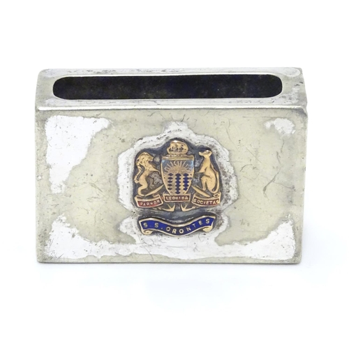 400 - A silver plated match box case / cover having coat of arms to top for the Orient Steam Navigation Co... 