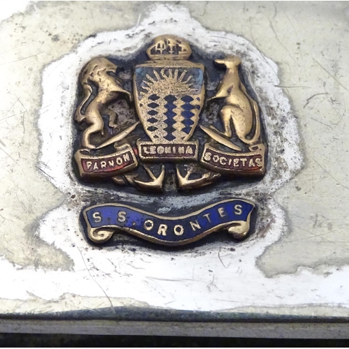 400 - A silver plated match box case / cover having coat of arms to top for the Orient Steam Navigation Co... 