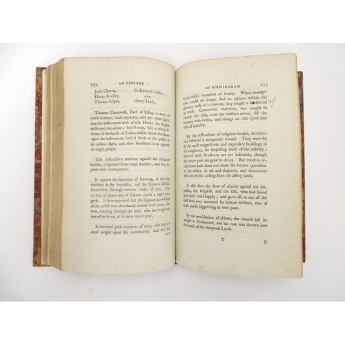 603 - Book: An History of Birmingham (W. Hutton, pub. Thomas Pearson 1795), third edition, with monochrome... 