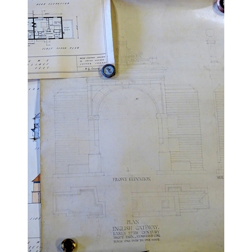 672 - A collection of original architectural drawings / plans by a pupil of the Northern School of Archite... 