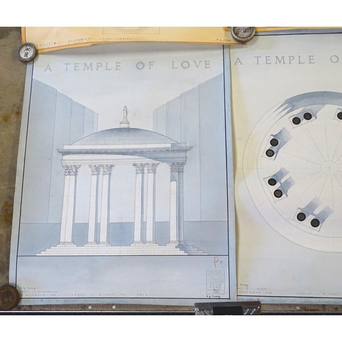 672 - A collection of original architectural drawings / plans by a pupil of the Northern School of Archite... 