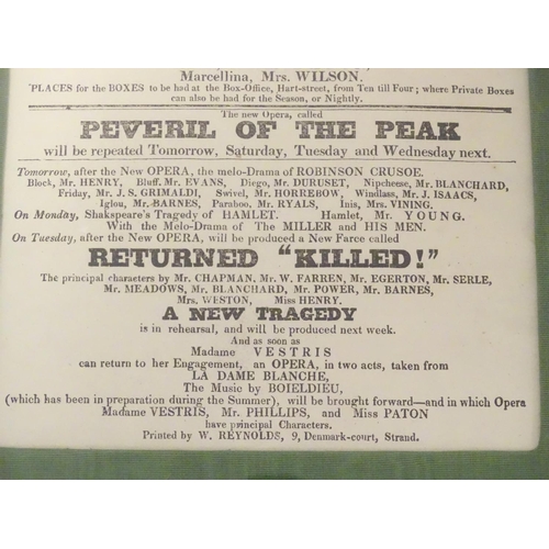 673 - A framed advertisement for the Theatre Royal, Covent Garden, dated October 26, 1826 - publicising fo... 