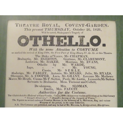 673 - A framed advertisement for the Theatre Royal, Covent Garden, dated October 26, 1826 - publicising fo... 