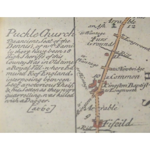 681 - Map: An 18thC double glazed hand coloured road strip map of the City of Oxford, with the Road from O... 