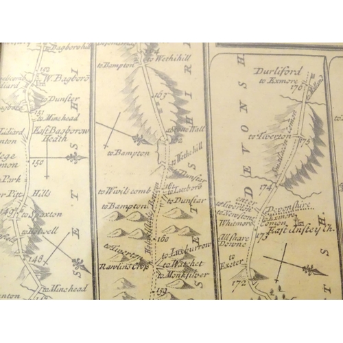 682 - Maps: Two maps of Devon, comprising an 18thC hand coloured road strip map, published in John Owen & ... 