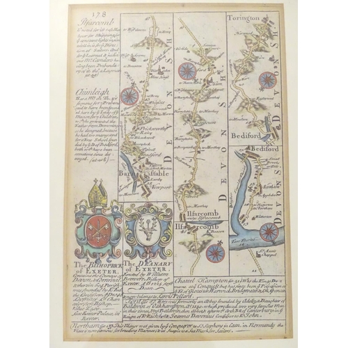 682 - Maps: Two maps of Devon, comprising an 18thC hand coloured road strip map, published in John Owen & ... 